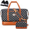 Lekespring Reisetasche Damen, Reisetasche Handgepäck Sporttasche Weekender Tasche Für Flugzeug, Kliniktasche Geburt, Duffle Bag mit Kulturbeutel und 2 Schuhsäcken, 50L, Polka-Punkte