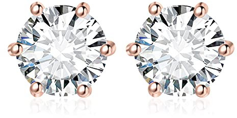 JewelryPalace 4ct Classique Boucles d'oreilles Taille Rond Solitaire Cubic Zirconia Argent 925 Femme, Plaqué Or Rose Petite Clous d'oreilles Pierre Fille, Diamant Simulé Ensemble Bijoux Mariee Mariage