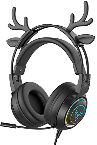 Atrasee Stereo Gaming Headset for PC PS5 PS4 Xbox One Controller, Wired Deer Headphones with Microphone Noise Cancelling, 3.5 Aux Over Ear Headphone Compatible with Nintendo Switch Mac Laptop, Black