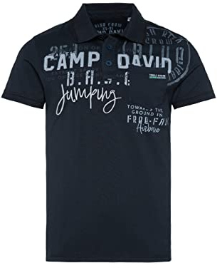Camp David Herren Polo mit Artwork, Tasche und Tapes Deep Sea XXL