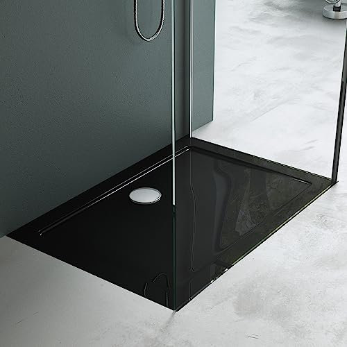 Mai & Mai Piatto Doccia con Piletta 80x100x4cm, Piatto Doccia Rettangolare Faro2 in Acrilico incl. Piletta di Scarico (AL01), Nero