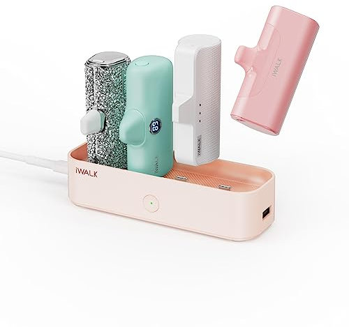 iWALK LinkPod Station LinkPod Portable Charger 4500mAh, 4800mAh,5000mAh Power Bank for iPhone Charging Station Multiple USB-C Family-Sized Charger Station for Home(Station Only), Pink