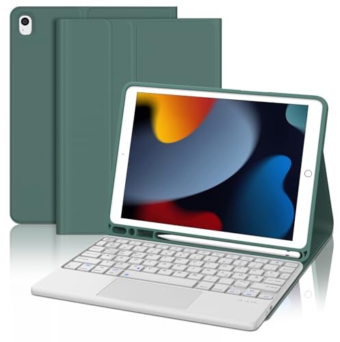 JADEMALL iPad 9 Generation Hülle mit Tastatur und Touchpad Hülle für iPad 9 Generation 2021/8 Gen. 2020/7 Gen. 2019/ Air 3, Wireless Bluetooth Tastatur QWERTZ Deutsch