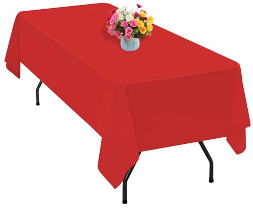 1 Packung rote Polyester-Tischdecke für 2,4 m große rechteckige Tische, 153 x 320 cm Polyester-Stoff-Tischdecke, knitterfrei, waschbar, für Hochzeit, Geburtstag, Party, Bankett-Dekoration