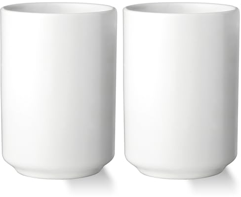 Leegg 2 Stück Teetassen Keramik 240 ml Becher für grünen Tee Kaffeemomente (Weiß)
