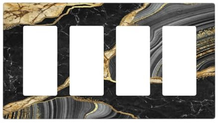 Cache-prise décoratif à 4 interrupteurs - Aspect marbre noir et doré - Plaque murale électrique Gfci - Plaque murale pour décoration de salle de bain de ferme