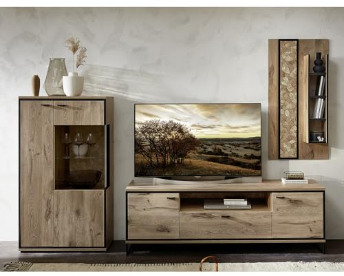 Lomadox Wohnwand TV-Wand braun 3-teilig Modern, 1 Highboard, 1 Lowboard, 1 Wandboard