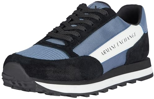 Armani Exchange Herren Essential Osaka, Color Contrasts Sneaker, Black+Blue, 40 EU