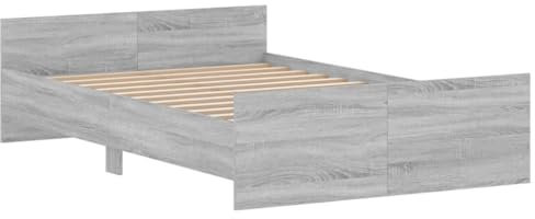 vidaXL Cadre de Lit Tête de Lit et Pied de Lit, Lit Double avec Sommier à Lattes, Lit Adulte, Meuble de Chambre, Moderne, Gris Sonoma 120x190 cm