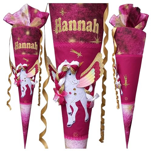 Schultüte mit Einhorn/Pegasus, passend zum Blütenpegasus, Eyela,Geflügeltes Regenbogeneinhorn,Unicorn Nuala, Wunschname,genäht