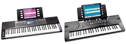 RockJam 61 Key Keyboard Piano with Pitch Bend, Power Supply, Sheet Music Stand & 49 Key Keyboard Piano with Power Supply, Sheet Music Stand, Piano Note Stickers