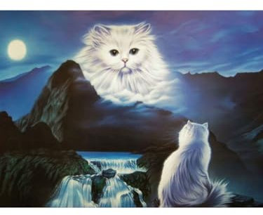 Schwarzlicht Poster | Moonlight | 64x90cm | ungerahmt | Kunstdruck | Fantasy | Wandbild | Wandposter | Katze | Perserkatze | Mondlicht
