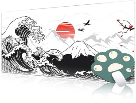 FAIRYGATE Mouse Mats for Desk Extended Gaming Computer Large Pad Cute Anime Japanese Great Wave for Keyboard Mousepad White for Gaming Office Bussiness Home B6302-L