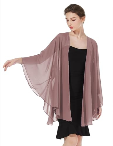 BEAUTELICATE Damen Chiffon Bolero Brautjacke Brautstola mit Armloch für Abendkleid Elegant Cardigan Kimono für Hochzeit Festlich Strand