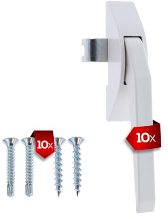 ToniTec 10x DDR Fenstergriff weiß klassischer umsteckbarer Hebelgriff DIN links rechts, inkl. Schraubenset