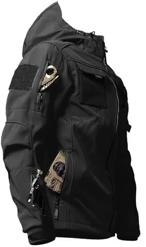 Taktische Softshell-Jacke für Herren, leicht, wasserabweisend, Frühling, Herbst, Windbreaker, Reißverschluss, Kapuzenmantel mit Taschen