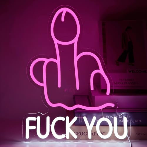 YUEYYNS Fuck Enseigne au Néon Geste Neon Sign Lettre Enseigne Lumineuse au Néon Rose Blanc Panneau Neon Lumineux USB pour la Décoration de la Zone de Jeu Pub Fête Chambre
