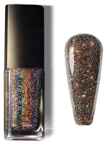 Glitzer Nagellack, Langanhaltender schnelltrocknender Nagellack mit natürlichen Inhaltsstoffen - 13ml Shimmer Schwarz Glitter Nail Polish - DIY Nail Art Maniküre (004 Black)