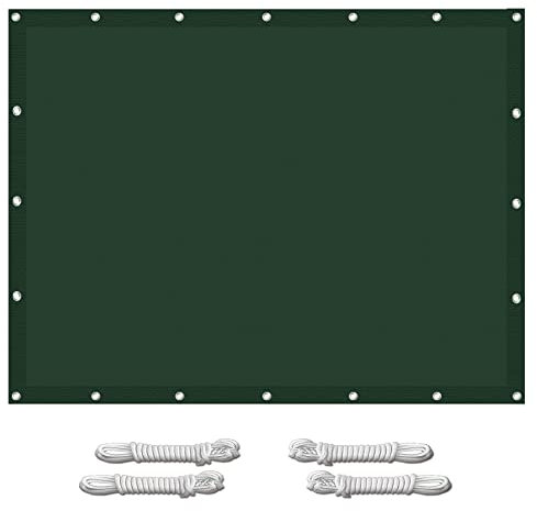 Wasserfestes Sonnensegel, 2 x 5 m, 98 % UV-Schutz, Terrassenüberdachung mit 4 Seilen, für Gartenparty, Dunkelgrün