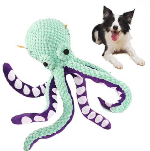 Pawforloves Premium Plüsch-Oktopus Spielzeug für Hunde - Quietschendes, Interaktives Kauspielzeug für Kleine und Mittlere Hunde