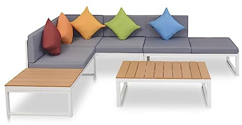 Juroupi 4-TLG. Garten-Lounge-Set mit Auflagen Balcony Furniture LoungemöBel Garten LoungemöBel Set Balkon Lounge Aluminium und WPC