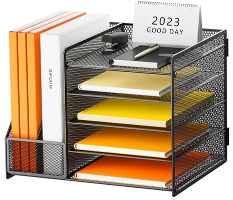 Restorgan Schreibtisch Organizer mit Aktenhalter, 5-stufiger Papier Organizer, Mesh Schreibtisch Akten Organizer mit Zeitschriftenhalter für büro Organizer Schreibtisch