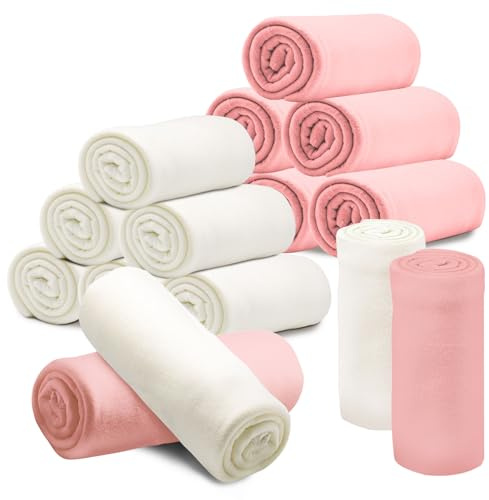 Wolldecke, leichte Decke, weiche und warme Sofadecke aus reinem Polyester, geeignet für Zuhause, Schule, Haustier, Sofadecken-Set 127 x 152,4 cm (Rosa und Weiß), 12 Stück