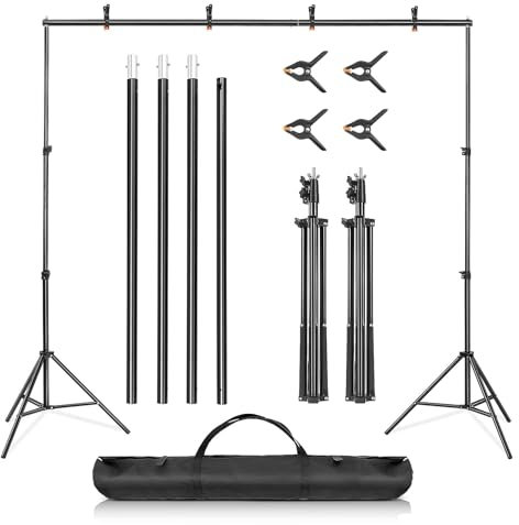 M.J COMFY-LIFE Adjustable Backdrop Stand Kit - Professional 2 * 3m Background Support System with Carrying Bag and 4 Clamps for Photo and Video Studio