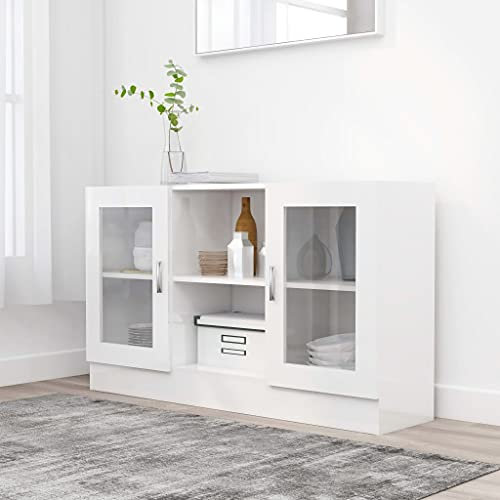 Myheimly Sideboard 2 Fächer 2 Türen Kommode Anrichte Beistellschrank Mehrzweckschrank Standschrank Schrank 120x30,5x70cm Holzwerkstoff Hochglanz-Weiß,Holzwerkstoff und Glas