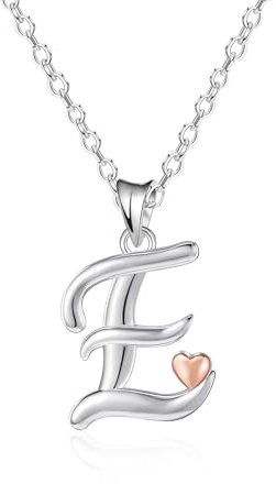 Mesovor 925er Sterling Silber Ketten für Damen, Zierliche Initiale Halskette mit Herz in Roségold, Schmuckgeschenke für Mutter, Schwester, Tochter, Ehefrau (Buchstaben-E)