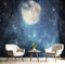 Seide Fototapete Fantasie Sternenhimmel 150×105 CM (W×H), Foto Tapete Schlafzimmer Wohnzimmer Seide tapete, Wandtapete Wald Mond Nacht Motivtapeten Bildtapete 3d Effekt Wand Dekoration