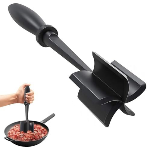 Meat Chopper, Mince Masher Meat Masher Tool Versatile Ground Meat Chopper Non Stick Mix Potato Masher, Meat Chopper Utensil, for Home Kitchen Hamburger Meat, Beef, Potato, Fruit (Black)