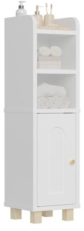oneinmil Badezimmerschrank, Toilettenschrank, Badschrank schmal mit 4 Ebenen, Kleiner Beistellschrank mit Türen, Aufbewahrungsschrank für das Badezimmer, Schlafzimmer, Wohnzimmer, Weiß