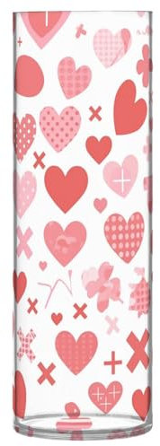 Cross Line Art Herz Valentinstag Cartoon Kunststoff Zylinder Vasen für Blumen 30 x 9 cm kleine Vasen dekorativ für Esstisch Bücherregal Bibliothek Dekor