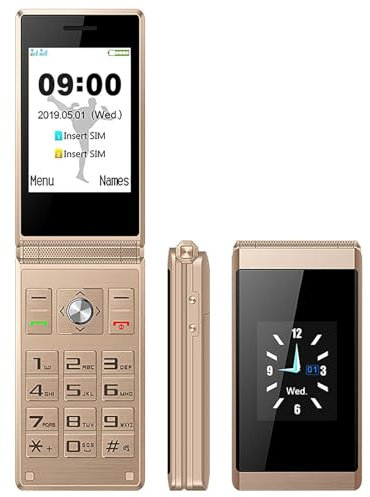 PPLDABNK Unlocked Flip Phone for Seniors & Kids, Dual SIM, Dual Screen, Large Keypad,1200mAh Big Battery, Loud Volume & MP3/MP4 Player, Easy to Use Design,Gold