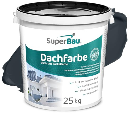 SuperBau Dachfarbe Anthrazit 25 kg (≈62,5m²) Wasserdicht Sockelfarbe Fassadenfarbe für Außen Dachbeschichtung für Blechdach Bitumen Dachpappe Schindeln Putz