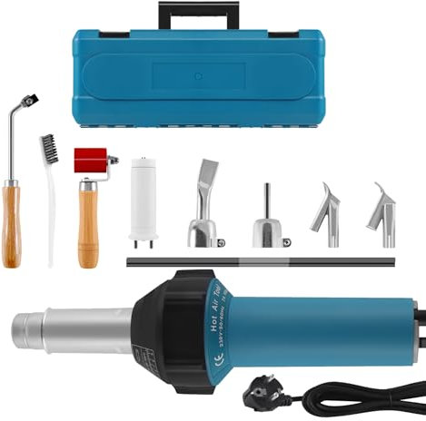 TRY-YEAN 1600W Heißluftfön Kunststoff Schweißgerät Heißluftpistole, für Vinyl PE PVC Schweissgerät Mit Schnelllötdüsen, Kunststoffstab, Roller, Zwei zusätzliche Zubehörteile und Aufbewahrungsbox