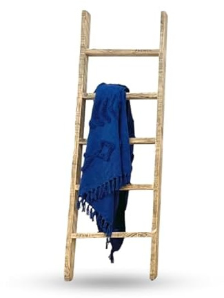 Scala per coperte in legno massello di recupero, 1,5 m di altezza, porta asciugamani per casa e bagno, mobili rustici in rovere medio, elegante e raffinato