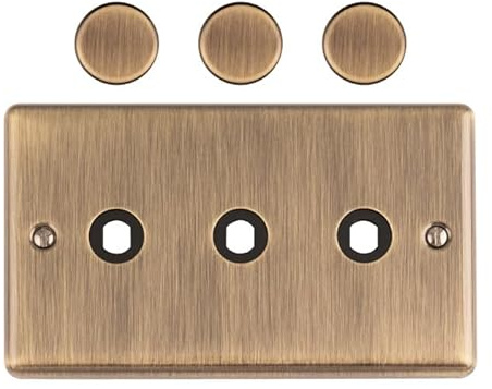 Kooples Hardware 3 Gang Dimmer Switch Plate Triple Wall Light Control Cover (Antique Brass)