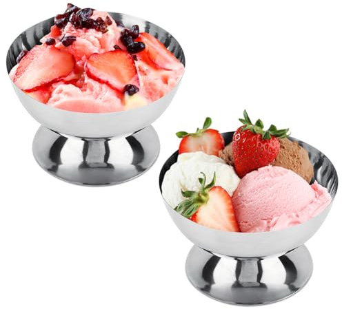 Frdhee 2 bicchieri per gelato in acciaio inox, 200 ml, per dessert e yogurt, in metallo, per matrimoni, feste (piccole)