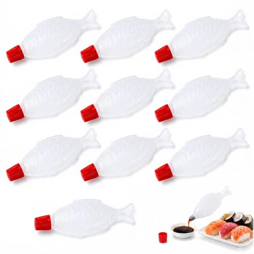 Livawnd 10Pcs 4ml Fish-Shaped Soy Sauce Bottles, Mini Sushi Condiment Containers for Bento, Onigiri & Sashimi, Leak-Proof Seasoning Dispensers with Brush