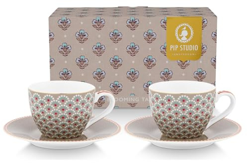 Pip Studio Blooming Tales Khaki Espressotasse mit Untertasse 0,12l Set2