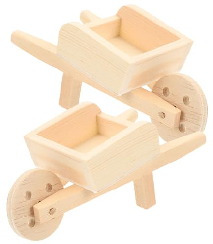 SUPVOX 2pc Miniature Wooden Wheelbarrows Models for Dollhouse Décor, Natural Wood Mini Cart Barrows, Mini Barrows Accessories for Dollhouse Garden Scene