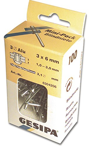 GESIPA Blindniete Mini-Pack 50 Stück (Alu/Stahl, Nietschaft-ø 5 mm, Scherkraft 2000 N, Zugkraft 2800 N, Flachrundkopf) 1433536