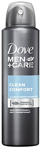 Dove Men+Care Antiperspirant Deodorant Spray Clean Comfort Protects 48 Hours Against Body Odour and Sweat 250 ml Pack of 3