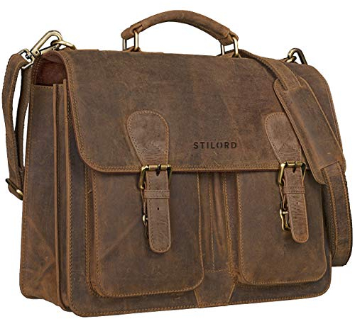 STILORD Aktentasche Herren Lehrertasche Bürotasche Laptoptasche Umhängetasche Vintage groß aus echtem Leder braun