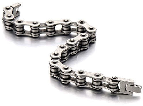 COOLSTEELANDBEYOND Classico - Bracciale da Uomo, Catena di Bicicletta, Acciaio Inossidabile, Finitura Ruvida