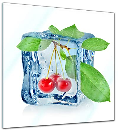 Bilderdepot24 Glasbild - Eiswürfel Kirsche - 20x20 cm - Deko Glas - Wandbild aus Glas - Bild auf Glas - moderne Bilderdepot24 Glasbilder - Glasfoto - Echtglas