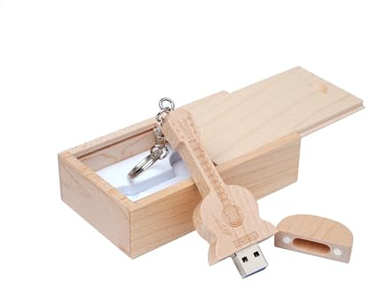 Guitar Shaped Maple Wood Memory Stick USB Flash Drive in Wood Box (3.0/64GB, Maple Wood)