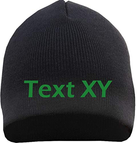 HB_Druck Beanie mit Wunschtext - Blockschrift - Bestickt - Mütze Strickmütze Stickfarbe: grün